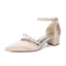 Women's Silk Satin With Closed Toe Ankle Strap Chunky Heel Evening Shoes With Pearl