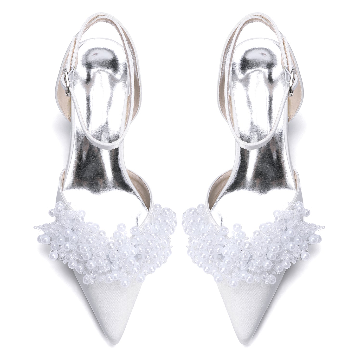 Women's Silk Satin With Closed Toe Ankle Strap Chunky Heel Evening Shoes With Beading