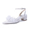 Women's Silk Satin With Closed Toe Ankle Strap Chunky Heel Evening Shoes With Beading