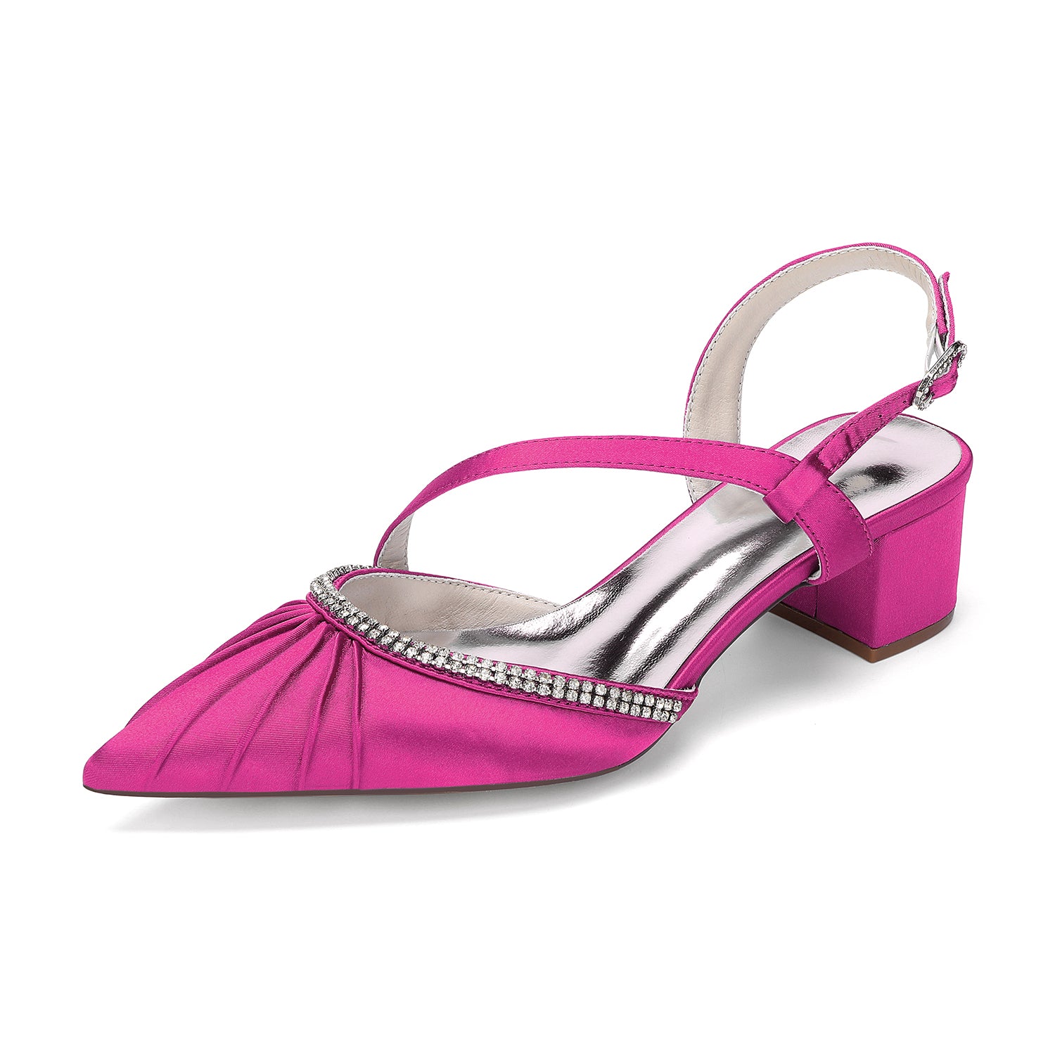 Women's Silk Satin With Closed Toe Ankle Strap Chunky Heel Evening Shoes With Pleats