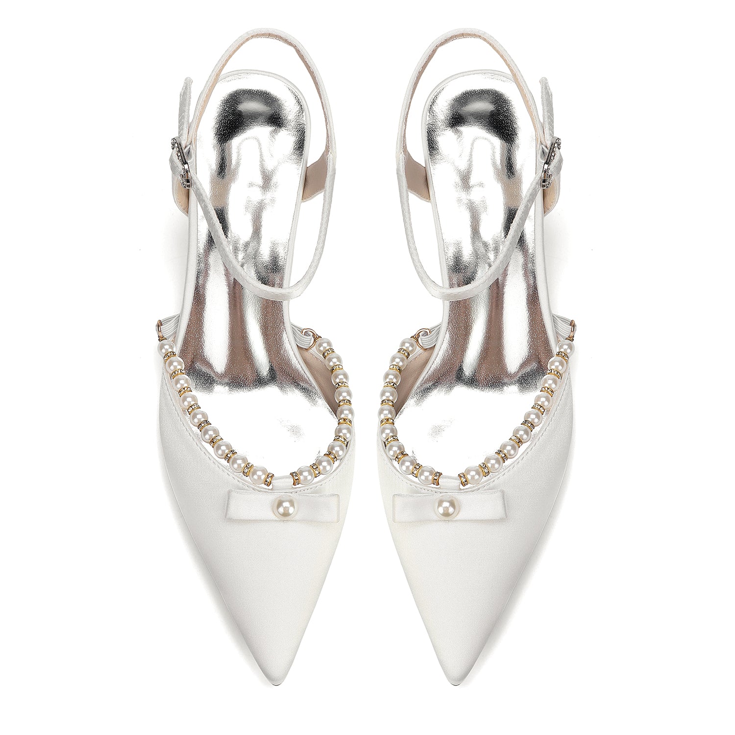 Women's Silk Satin With Closed Toe Ankle Strap Chunky Heel Evening Shoes With Rhinestone & Bowknot