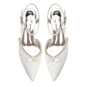 Women's Silk Satin With Closed Toe Ankle Strap Chunky Heel Evening Shoes With Rhinestone & Bowknot