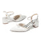 Women's Silk Satin With Closed Toe Ankle Strap Chunky Heel Evening Shoes With Rhinestone & Bowknot