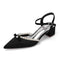 Women's Silk Satin With Closed Toe Ankle Strap Chunky Heel Evening Shoes With Rhinestone & Bowknot