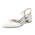 Women's Silk Satin With Closed Toe Ankle Strap Chunky Heel Evening Shoes With Rhinestone & Bowknot