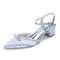 Women's Silk Satin With Closed Toe Ankle Strap Chunky Heel Evening Shoes With Rhinestone & Bowknot