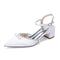Women's Silk Satin With Closed Toe Ankle Strap Chunky Heel Evening Shoes With Rhinestone & Bowknot