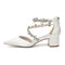 Women's Silk Satin With Closed Toe Ankle Strap Chunky Heel Evening Shoes With Rhinestone