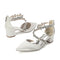 Women's Silk Satin With Closed Toe Ankle Strap Chunky Heel Evening Shoes With Rhinestone