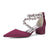 Women's Silk Satin With Closed Toe Ankle Strap Chunky Heel Evening Shoes With Rhinestone