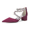 Women's Silk Satin With Closed Toe Ankle Strap Chunky Heel Evening Shoes With Rhinestone