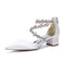 Women's Silk Satin With Closed Toe Ankle Strap Chunky Heel Evening Shoes With Rhinestone