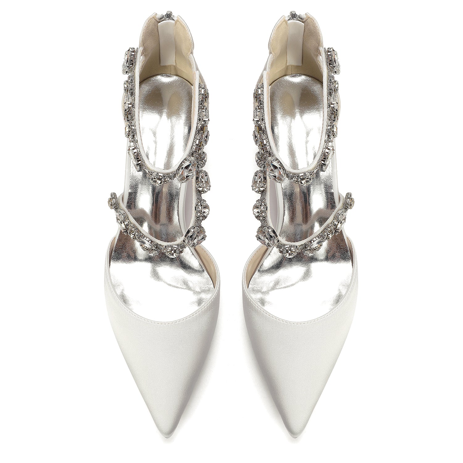 Women's Silk Satin With Closed Toe Ankle Strap Chunky Heel Evening Shoes With Rhinestone