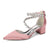 Women's Silk Satin With Closed Toe Ankle Strap Chunky Heel Evening Shoes With Rhinestone