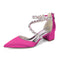Women's Silk Satin With Closed Toe Ankle Strap Chunky Heel Evening Shoes With Rhinestone