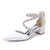 Women's Silk Satin With Closed Toe Ankle Strap Chunky Heel Evening Shoes With Rhinestone