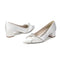 Women's Silk Satin With Closed Toe Ankle Strap Chunky Heel Evening Shoes With Bowknot