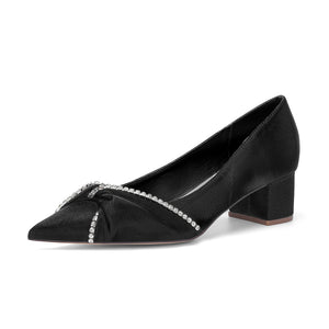 Women's Silk Satin With Closed Toe Ankle Strap Chunky Heel Evening Shoes With Bowknot