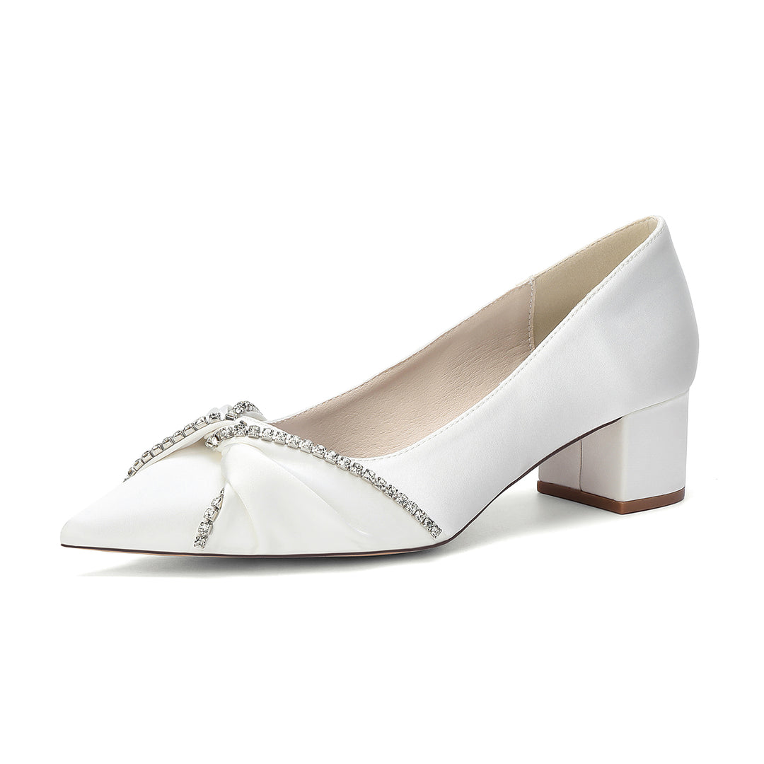 Lavetir White Women's Silk Satin With Closed Toe Ankle Strap Chunky Heel Evening Shoes With Bowknot 2026