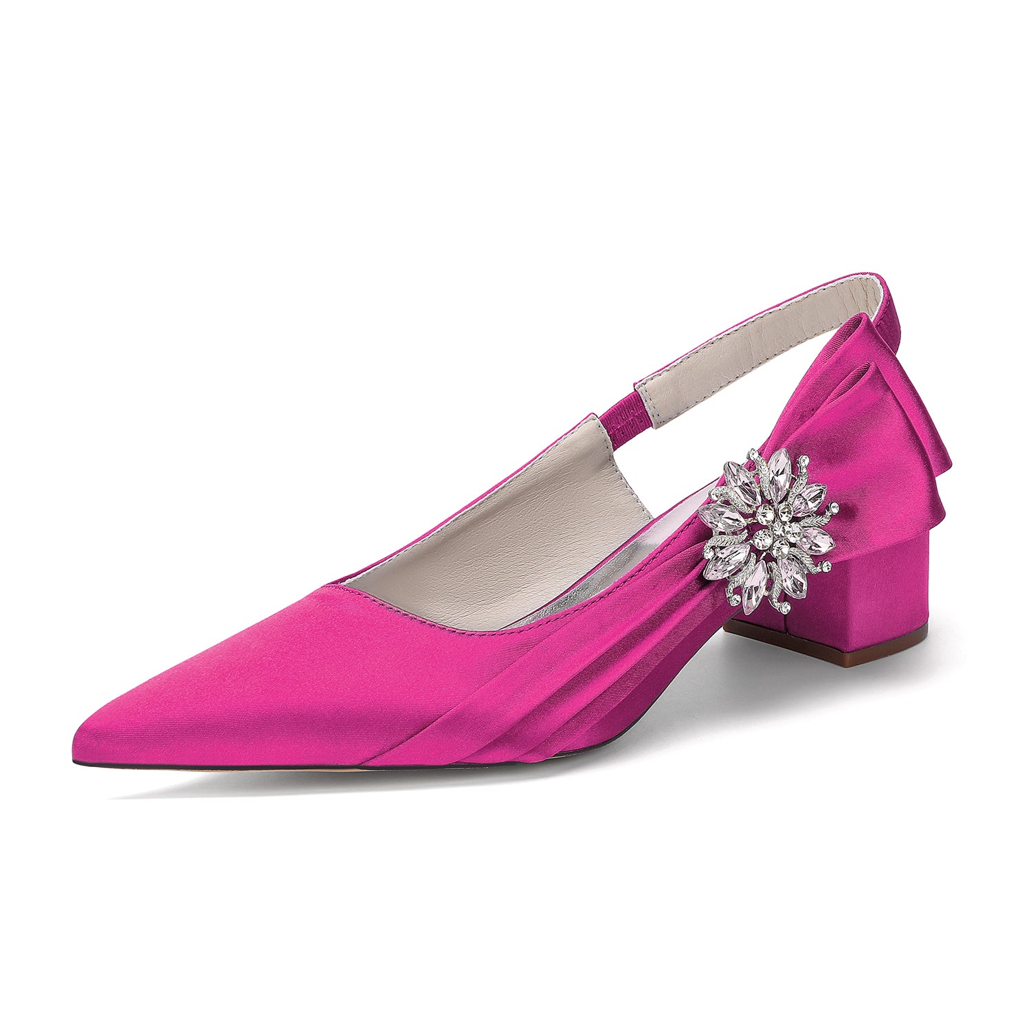 Women's Silk Satin With Closed Toe Ankle Strap Chunky Heel Evening Shoes With 3D Flower