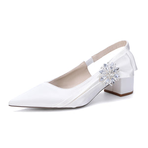 Women's Silk Satin With Closed Toe Ankle Strap Chunky Heel Evening Shoes With 3D Flower