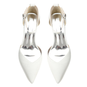 Women's Silk Satin With Closed Toe Ankle Strap Chunky Heel Evening Shoes With Rhinestone
