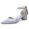 Women's Silk Satin With Closed Toe Ankle Strap Chunky Heel Evening Shoes With Rhinestone