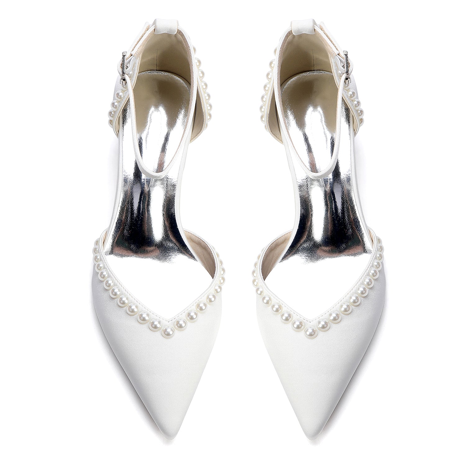 Women's  Silk Satin With Pearl Ankle Strap Closed Toe Chunky Heel Evening Shoes