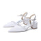 Women's Lace Silk Satin With Ankle Strap Closed Toe Chunky Heel Evening Shoes