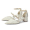 Women's Lace Silk Satin With Lace Closed Toe Ankle Strap Chunky Heel Evening Shoes