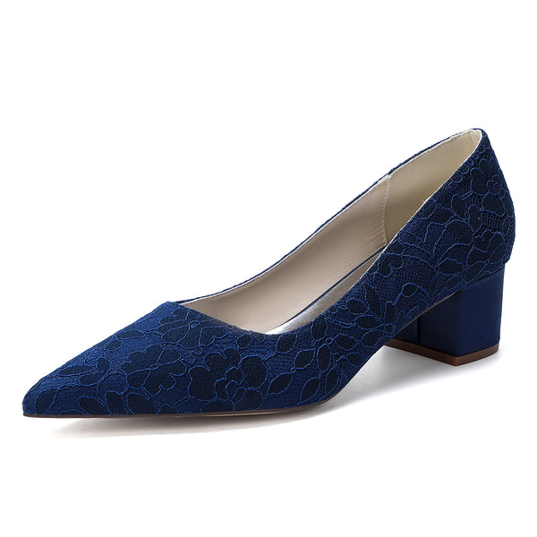 Women's Lace With Closed Toe Ankle Strap Chunky Heel Evening Shoes With Applique