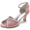 Women's Ankle Strap Silk Satin With Rhinestone Peep Toe Spool Heel Wedding Shoes