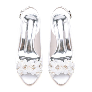 Women's Silk Satin With Flower Peep Toe Spool Heel Party Shoes