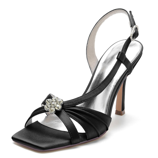 Women's Silk Satin With Flower Rhinestone Peep Toe Stiletto Heel Evening Shoes