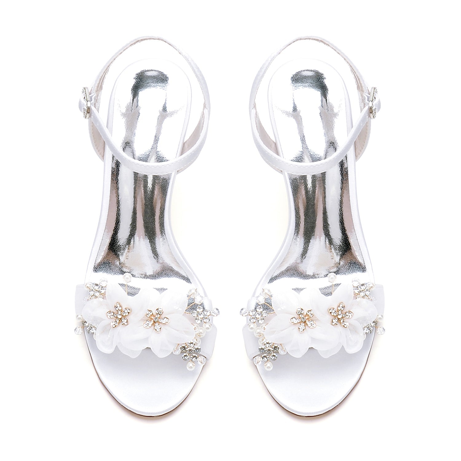 Women's Silk Satin With Ankle Strap Flower Peep Toe Stiletto Heel Party Shoes