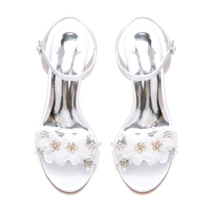 Women's Silk Satin With Ankle Strap Flower Peep Toe Stiletto Heel Party Shoes