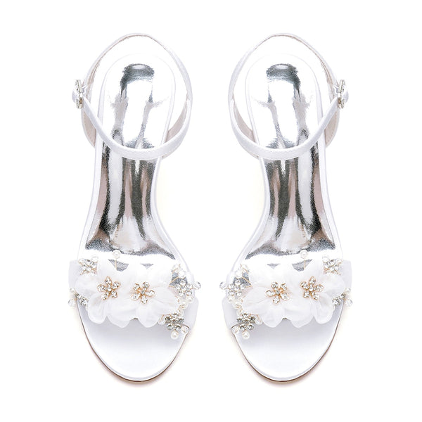 Women's Silk Satin With Ankle Strap Flower Peep Toe Stiletto Heel Party Shoes