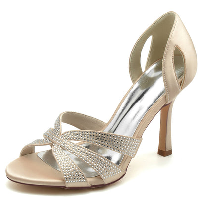 Women's Silk Satin Rhinestone Peep Toe With Stiletto Heel Evening Shoes