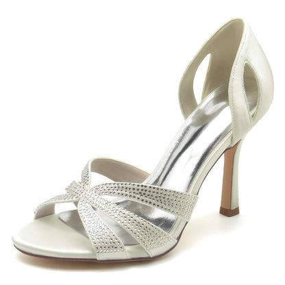 Women's Silk Satin Rhinestone Peep Toe With Stiletto Heel Evening Shoes