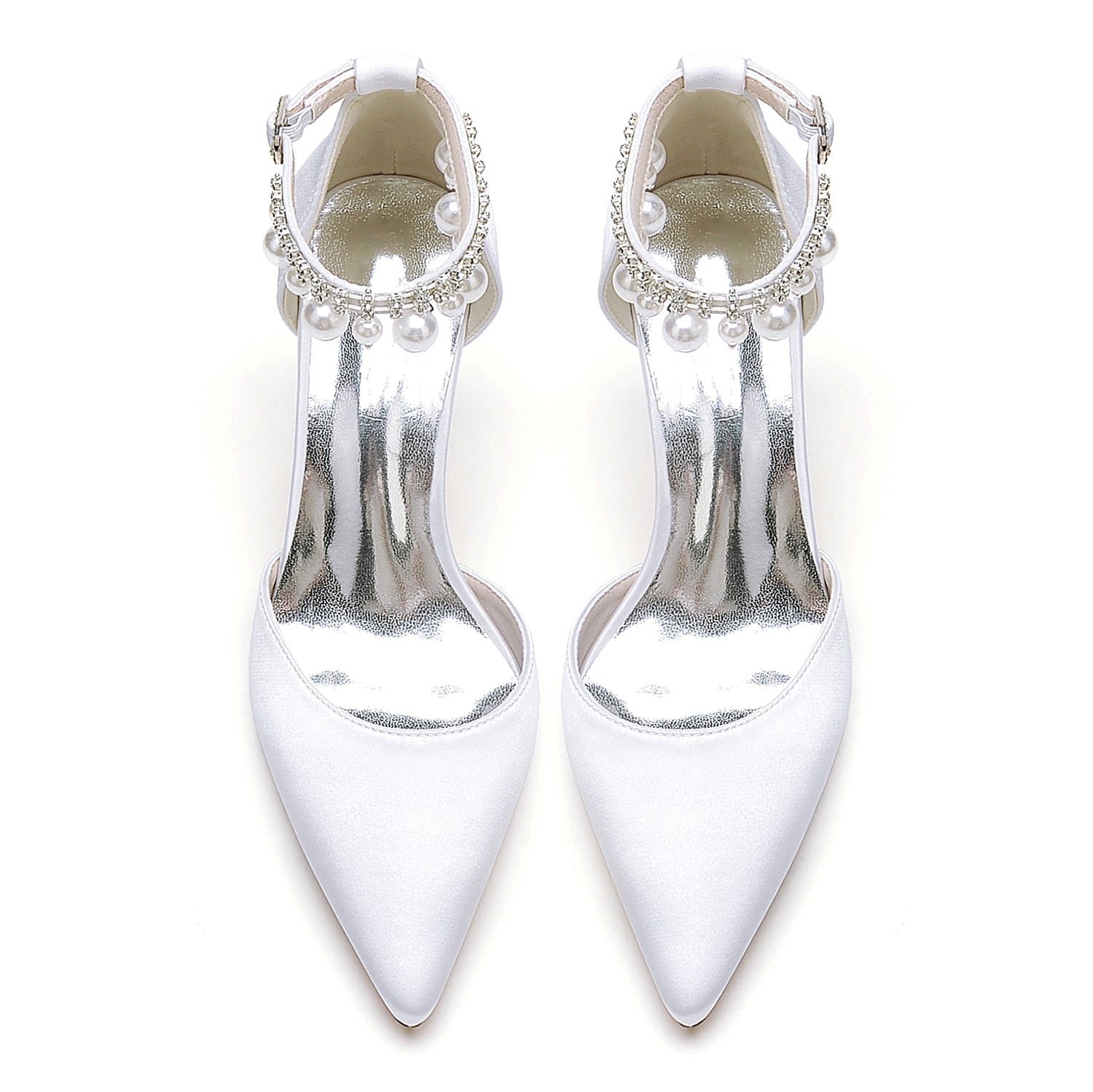 Women's Silk Satin With Ankle Strap Pearl Tassel Closed Toe Stiletto Heel Party Shoes