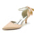 Women's Silk Satin With Lace-up Pearl Ankle Strap Closed Toe Stiletto Heel Party Shoes