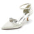 Women's Silk Satin With Ankle Strap Bowknot Rhinestone Closed Toe Stiletto Heel Evening Shoes
