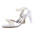 Women's Silk Satin With Ankle Strap Lace-up Pearl Closed Toe Stiletto Heel Wedding Shoes