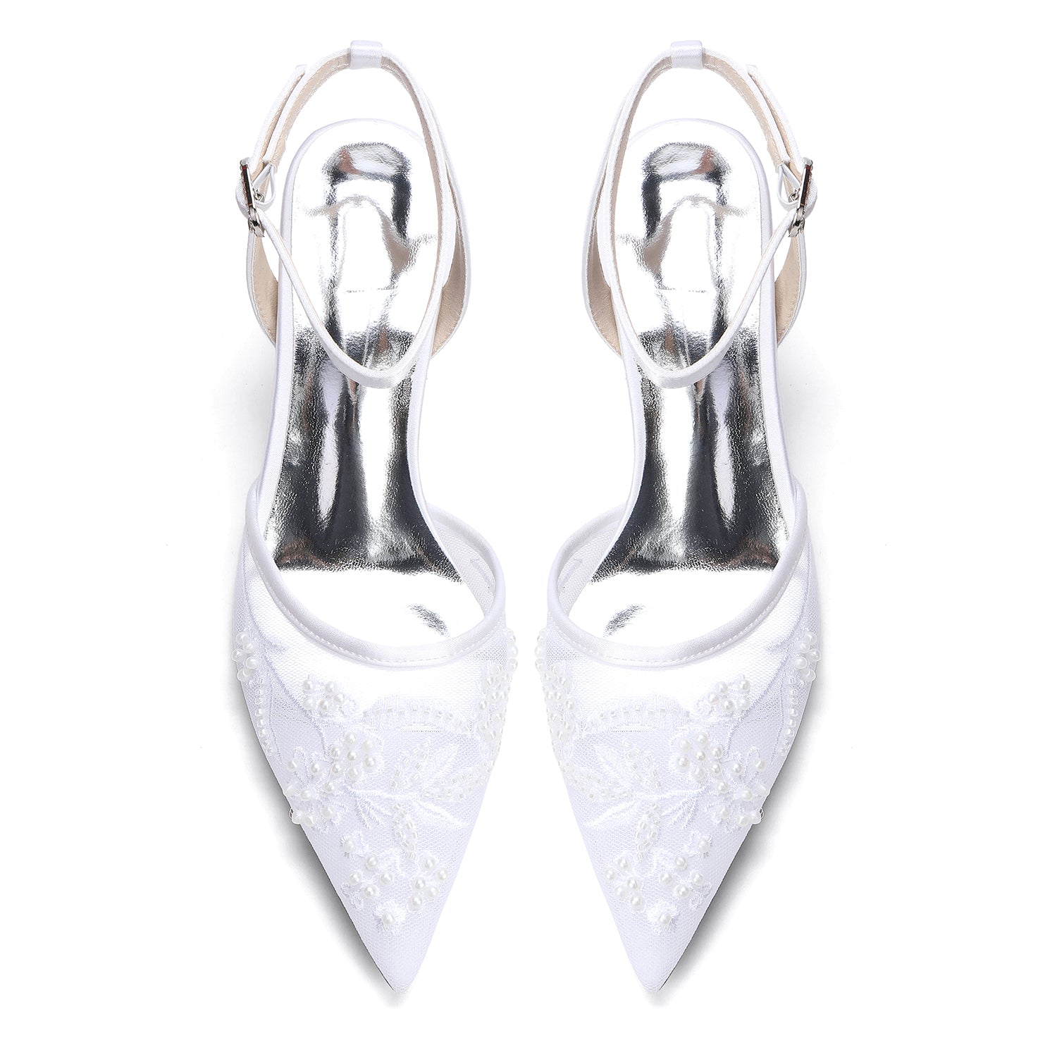 Women's Lace Silk Satin With Closed Toe Ankle Strap Stiletto Heel Evening Shoes