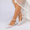 Women's Lace Silk Satin With Closed Toe Ankle Strap Stiletto Heel Evening Shoes