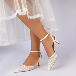 Women's Lace Silk Satin With Closed Toe Ankle Strap Stiletto Heel Evening Shoes