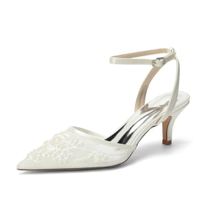 Women's Lace Silk Satin With Closed Toe Ankle Strap Stiletto Heel Evening Shoes