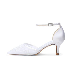 Women's Lace Silk Satin With Ankle Strap Closed Toe Stiletto Heel Evening Shoes