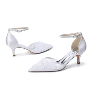 Women's Lace Silk Satin With Ankle Strap Closed Toe Stiletto Heel Evening Shoes