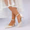 Women's Lace Silk Satin With Ankle Strap Closed Toe Stiletto Heel Evening Shoes